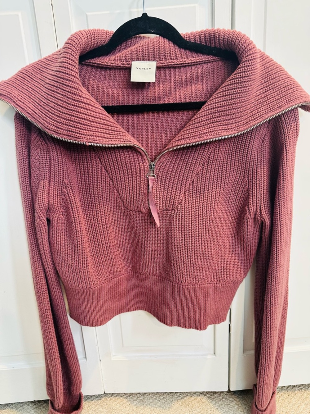 Varley Dusty Rose Ribbed Half-Zip Turtleneck Sweater XS